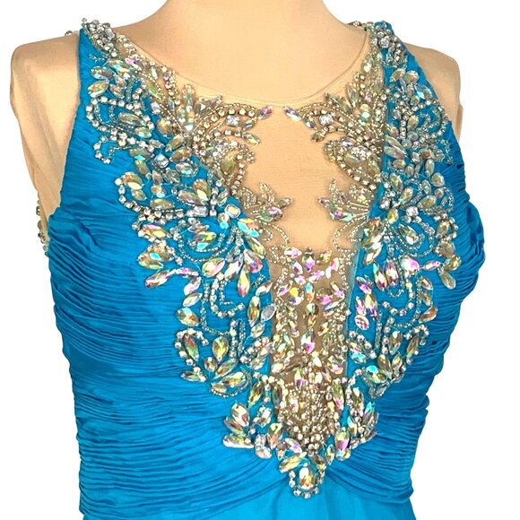 Rachel Allan Embellished Hand Beaded Gown Prom 8 Turquoise Pageant Formal Dress - Picture 3 of 12